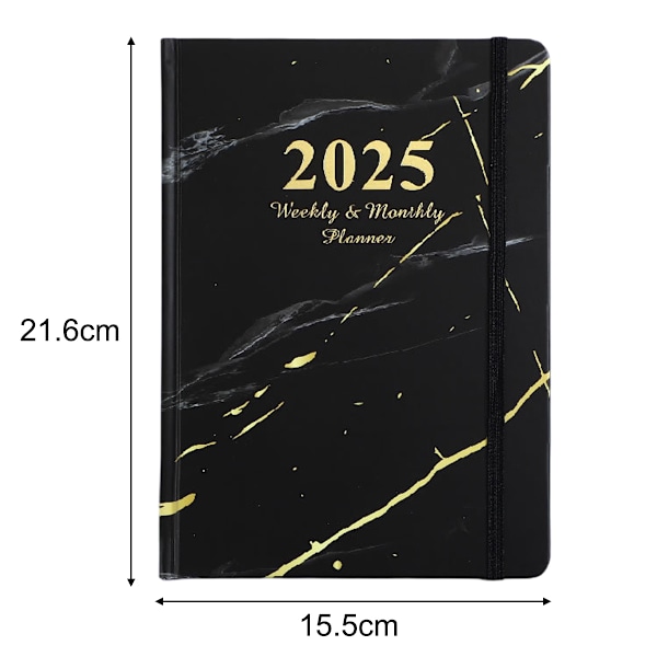 2025 Årsplanerare - Planerare/Kalender 2025, 2025 Vecko- & Månadsplanerare, Kalenderplanerare med Flikar, Robust Omslag, Papper, Bakficka black