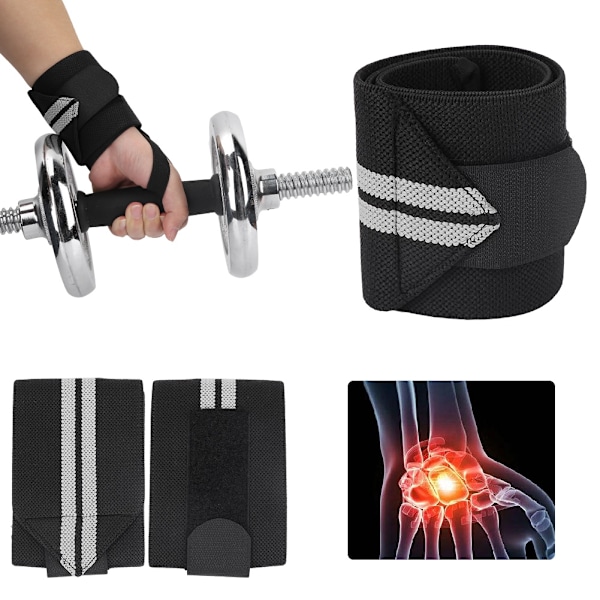 2 st viktlyftning handledsskydd tumstöd remmar gym lindning handledsstöd (svart&grå)