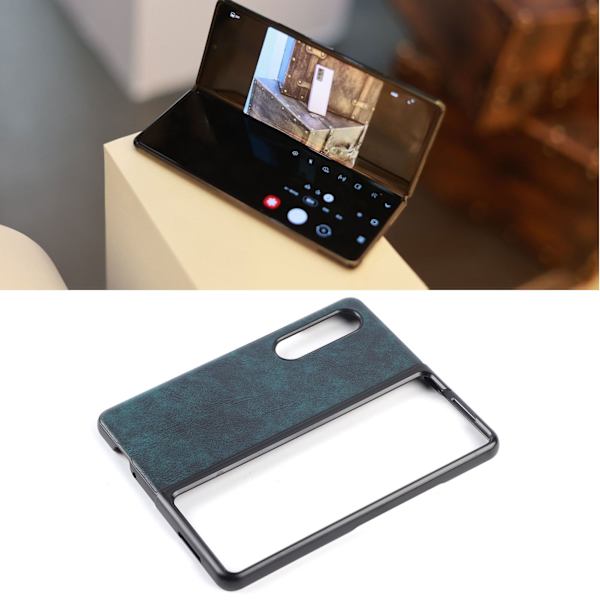 Business Läder Mönster Telefonfodral Stötsäkert Telefonfodral för Samsung Galaxy Z Fold 3Blå