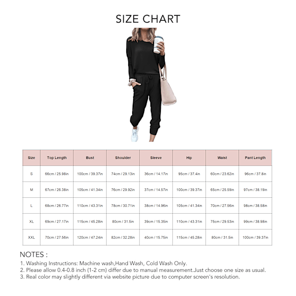 Naisten 2-osainen asu, löysä, joustava, tyylikäs, pitkähihainen pusero, housut, syksyn loungewear-pyjamasetti, musta, XL
