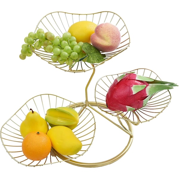 Dekorativ 3-vånings fruktkorg i metall, lämplig för alla tillfällen med enkel montering, platsbesparande ställ med multifunktionell design