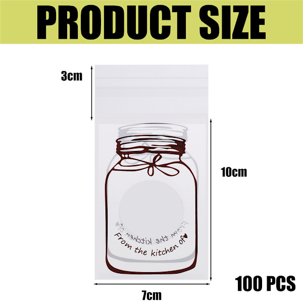 100 stk./pakke søde plastik slik, kiks, cookies gaveindpakningspose festartikler (hvid) 7cm*10cm+3cm