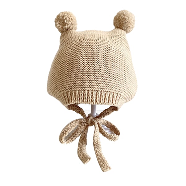 Mjuk och varm babyhatt, bekväm, knuten, söt, bedårande, stickad babyhatt för vinter, pojkar, flickor, aprikos, 44-46 cm, 3-18 månader
