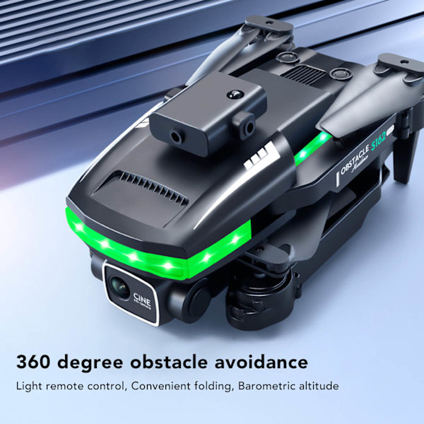 S162 RC Drönare Hinderrörelse Undvikande WIFI Drönare Fjärrkontroll Quadcopter med 4K HD Dubbel Kamera LED Grönt Ljusremsa