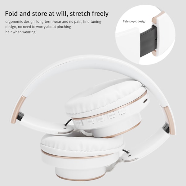 08S Headset Bluetooth 5.0 HiFi Vikbart Teleskopiskt Sport Datorspel Hörlurar Vit