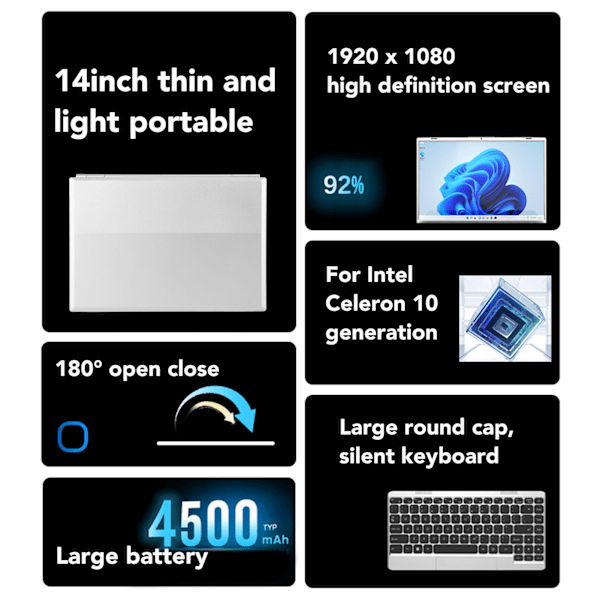 14-tums Laptop Bluetooth 4.2 Laptop 8GB RAM Bärbar Laptop 1920X1200 Upplösning för Windows 11 100‑240V EU-kontakt 8G+1TB