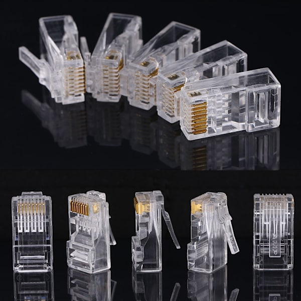 100 stk/pakke Cat6 Cat6a nettverksinternett-kontakt 8P8C RJ45 modulære pluggkabelhoder