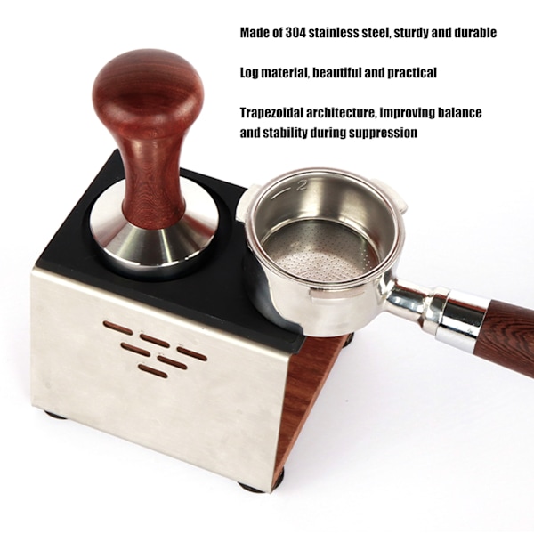 Multifunktionell Tamperhållare, Espresso Tamperställ för 51, 54, 58mm Espresso Tillbehör, Förstärkt Massiv Träbottenplatta, Kompakt Tampermatta