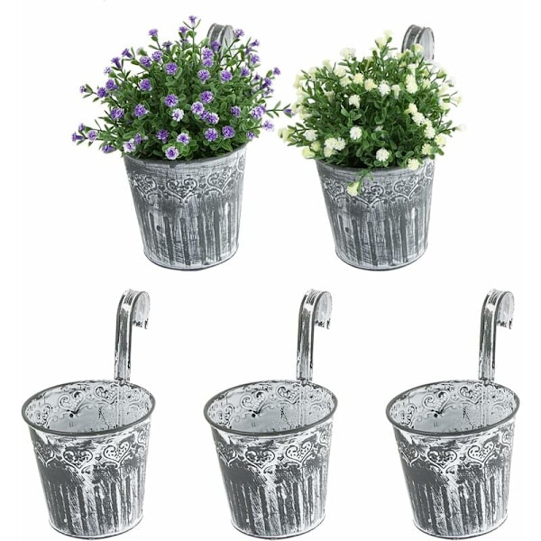 Dekorativa metallplanter i lantlig vintagestil, vintage hängande planteringskrukor för inomhus- och utomhusdekoration, rostfria metallhinkar för växter med