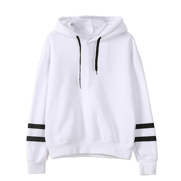 Långärmad Tröja Rund Hals Casual Hoodie Randig Sweatshirt Höst Vinter Vit