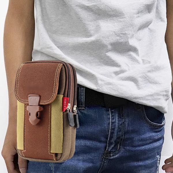 Mobiltelefonväska i canvas med bälte, vertikal mobiltelefonväska, multifunktionell crossbody-väska för män