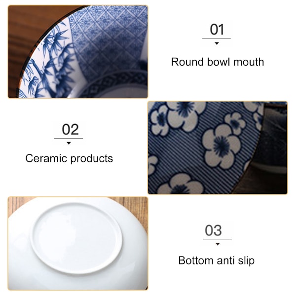 1 Set Keramiska Skålar, Japansk Stil Risskålar, Förtjockande Blå och vit porslinsskålar, Flingor Skålar för Kök, Lämplig för mikrovågsugn, ugnar, Style 1
