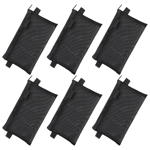Små kosmetiktasker i mesh, 6 stk. nylonposer med lynlås til hjemmekontor, 20,5 cm * 12 cm black