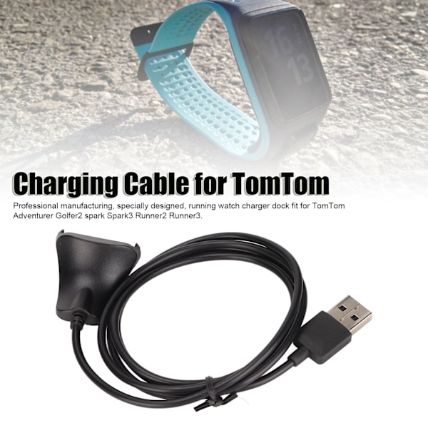 Laderstasjon for løpeklokke, PVC, 1 m lang, strekksikker ladekabel for TomTom Spark Runner 2/3