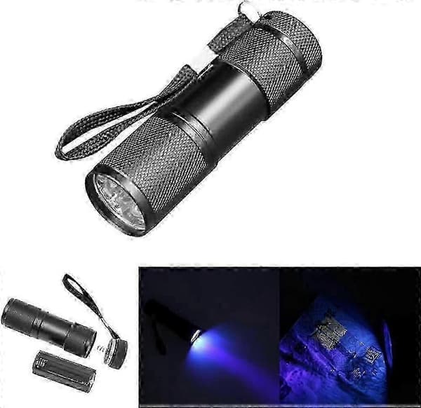 9 LED UV Blacklight lommelykt kompatibel med deteksjon