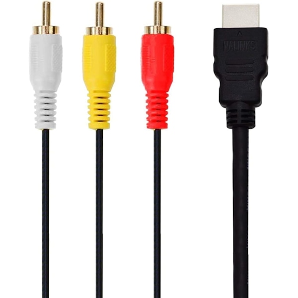 HDMI - RCA TV-kaapeli, HDMI-uros - 3 RCA-uros AV-kaapeli, video- ja äänikomponenttimuunninadapteri, 1080P-kaapeli HDTV:lle, musta, 1,5 m