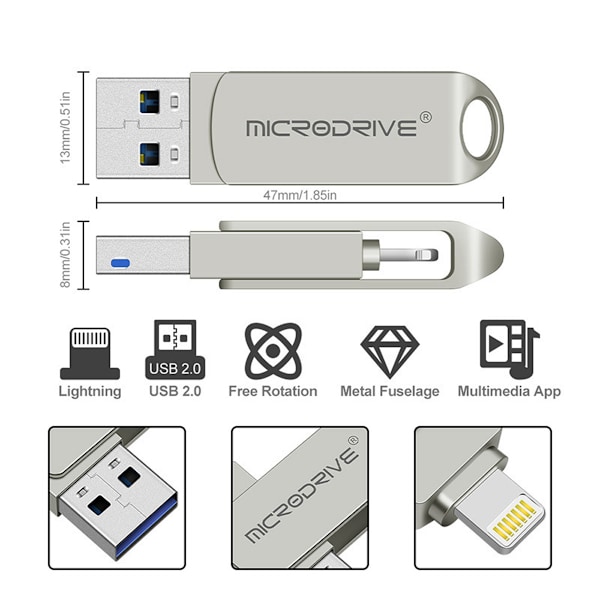 Dubbel USB-enhet för mobil och laptop, OTG-stöd 2-i-1 Kabelfritt Minne, Ultrasnabb Dataöverföring Upp Till 150MB/s, Zinklegeringskonstruktion För