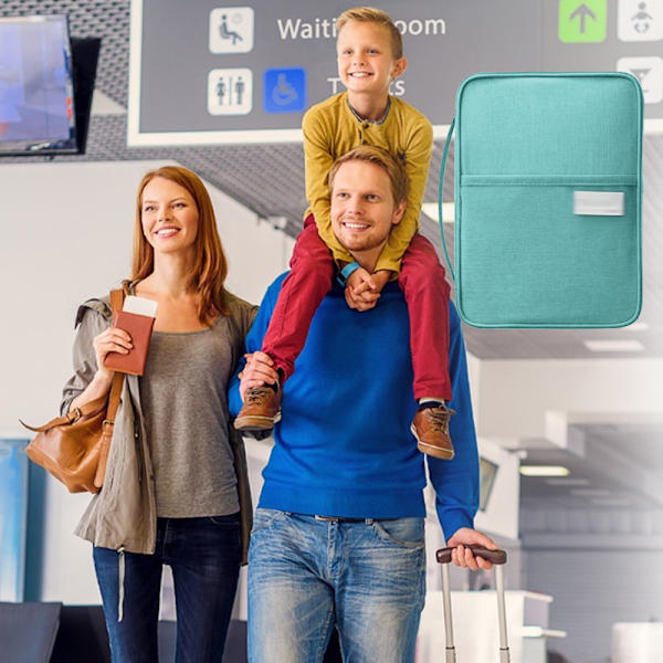 Reisearrangør for familiedokumenter, passholderlommebok, pass- og vaksinekortholderkombo