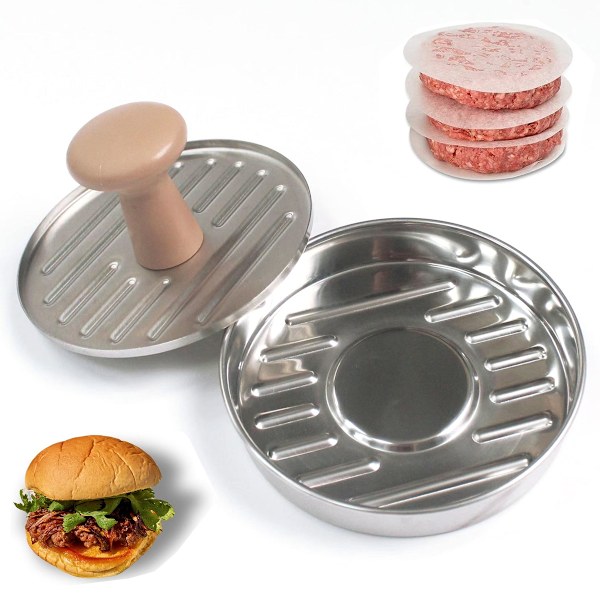 Hamburgarpress, rostfritt stål, non-stick yta för enkel rengöring och snabb frigöring, hållbart material som säkerställer rostbeständighet och