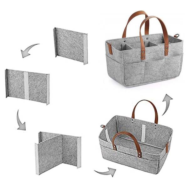 Filtväska Flera Fack Baby Blöjväskor Barnkammare Förvaringskorg Bärkorg För Resebruk Grå 33x15x18cm