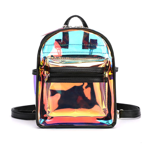 Holografisk transparent ryggsäck kvinnor PVC hologram mini klar ryggsäck axelväska daglig ryggsäck