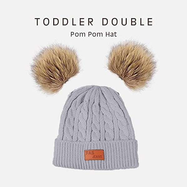 Taaperon hattu， Väri Talvi Kaksinkertainen Pom Pom Neulokmyssy