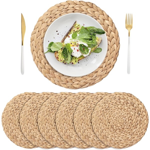 Hantverksmässigt Tillverkade Vävda Bordstabletter, 30 cm Naturlig Vattenhyacint för Matbord, Lättskötta &amp; Mer Än Bordsdekoration, Set om 6