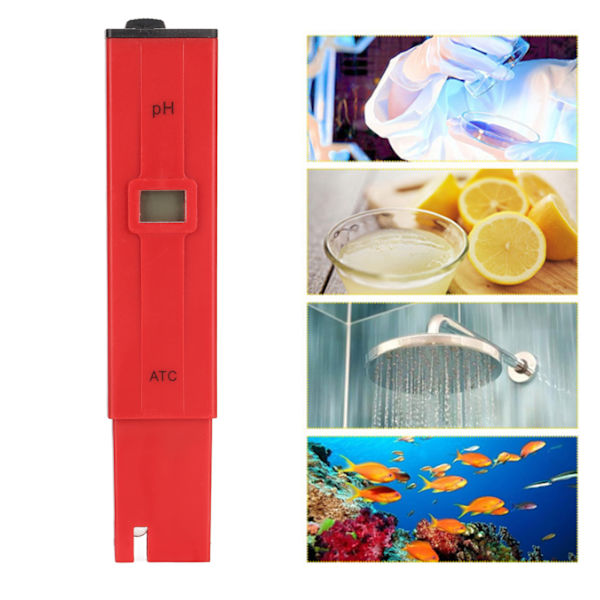 PH-mätare Digital Display Liten Fel 0,0 till 14,0 pH Mätintervall ABS PH-penna för Akvarier Laboratorium Röd Svart
