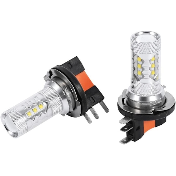 2 stk 80W H15 LED-pærer hvite billykter LED-kjørelys