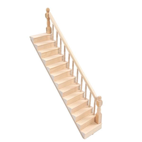 Dockhus Trappor Blanka Rundade Hörn Björk Material DIY Levande Söta 1/12 Skala Miniatyr Trapphus för Hantverk