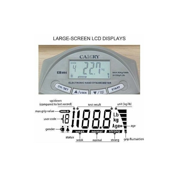 Precision Digital Handdynamometer, Greppstyrkemätare med Intuitiv LCD-skärm för Hemmabruk, Sport och Klinisk Användning