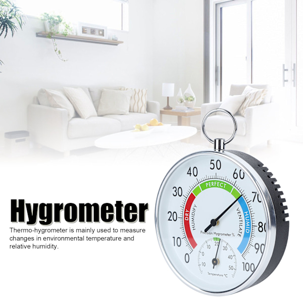 Aluminium Termometer med Urtavla för Kontorsbruk, Krom-Mässingsfodral Ger Stil till Funktionalitet, Automatisk Kalibreringshygrometer Bibehåller Noggrannhet,