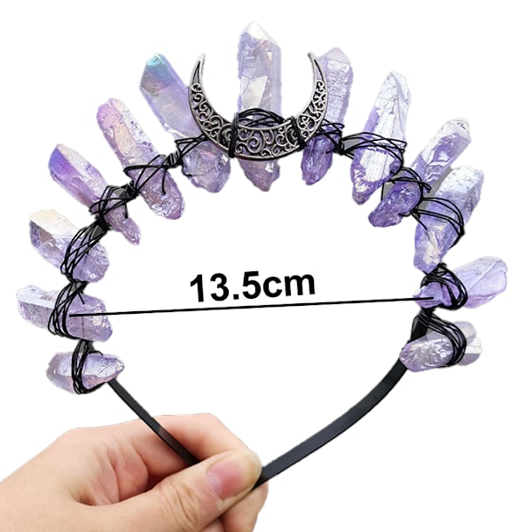 Rå Krystal Tiara Krone Hovedbånd, Sort Kvarts Rhinestone Måne