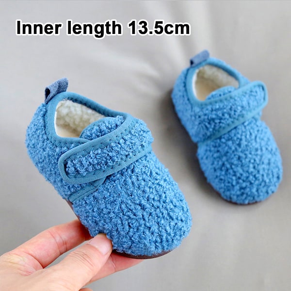 1 par Unisex Barn Toddler Tofflor Strumpor, Konstgjorda Ulltofflor med Halkfri Gummisula (Inre längd 13.5cm) blue 13.5cm