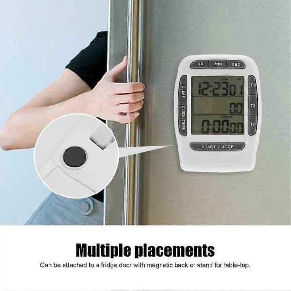 Bærbar Digital Trekanals Kjøkkentimer i ABS, LCD-timer, Nedtellingstimer