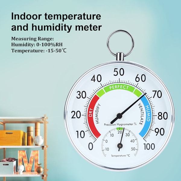Aluminium Termometer med Urtavla för Kontorsbruk, Krom-Mässingsfodral Ger Stil till Funktionalitet, Automatisk Kalibreringshygrometer Bibehåller Noggrannhet,
