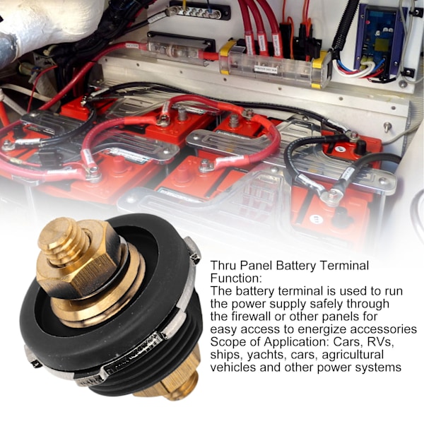 3/8in Thru Panel Batteriterminal 250A Sink-Legering Messing Universal for Bil RV Båt Yacht Svart