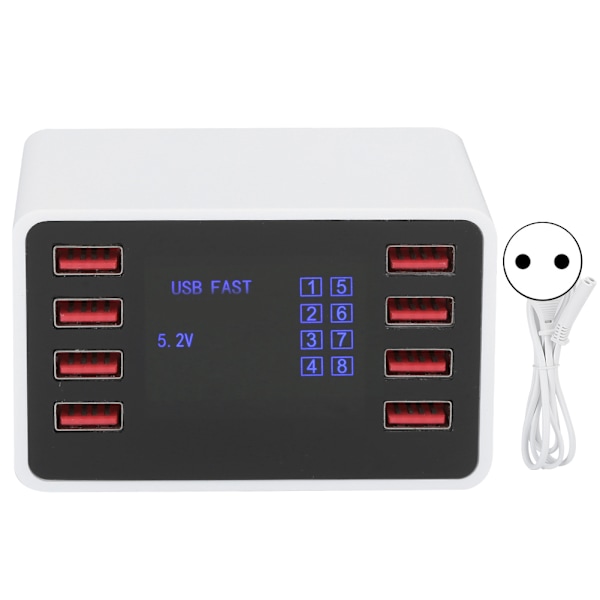 8-porters skrivebordsvegglader smart hurtigladestasjon 3.0 USB C med LCD-skjerm 100‑240VEU-plugg