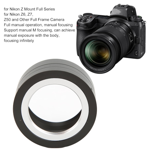 Adapterring i aluminiumlegering för M42-objektiv till Nikon Z-fattningsserie fullformatskamera