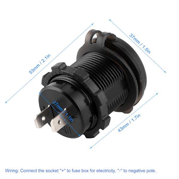 Dobbel USB-port lader QC 3.0 Hurtiglading Vanntett med LED Voltmeter for Bil Båt Yacht ATV RV Grønt LED-lys