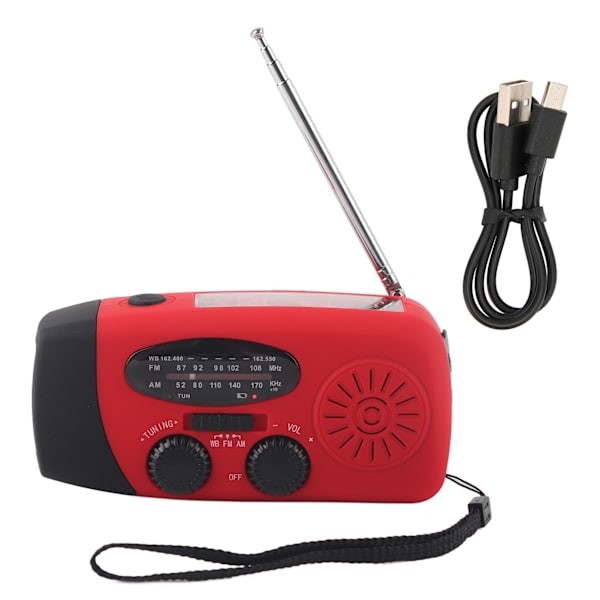 Hätätilanteen aurinkokäyttöinen käsikampi Dynamo AM/FM/WB Sääradio LED-taskulamppu Laturi Punainen