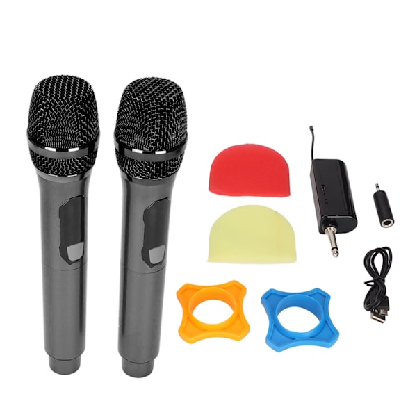 Trådlös Mikrofon 1 för 2 LED-Skärm Handhållen Karaoke Trådlös Mikrofon för Utomhus Hem Konferens Svart