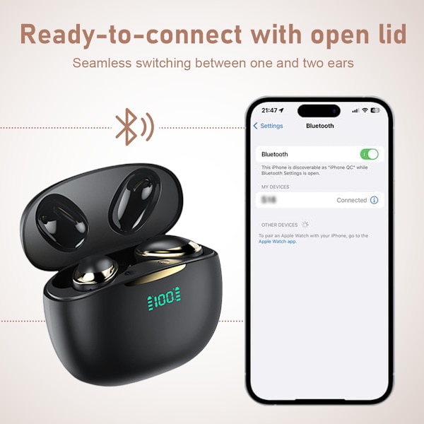 Trådlösa hörlurar, Bluetooth 5.3 ljudupplevelse, dynamiska högtalare Hi-Fi stereoljud, ergonomisk design IP7 vattentät för inomhus- och utomhusaktiviteter