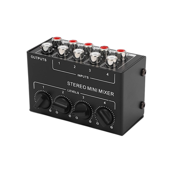 Stereo Mixer Passiv 4-kanals Audio Line Mini RCA Bærbar til Computer Telefon Tablet