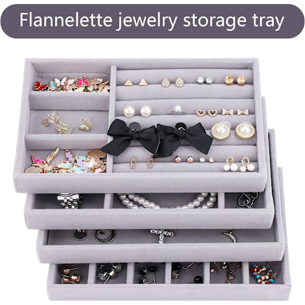 Smyckesfack Organizer Set om 4 Sammetsstapelbara Smyckeslådor Organizer Fack Örhänge Ring Halsband Armband Display Stativ Showcase Smyckesförvaring