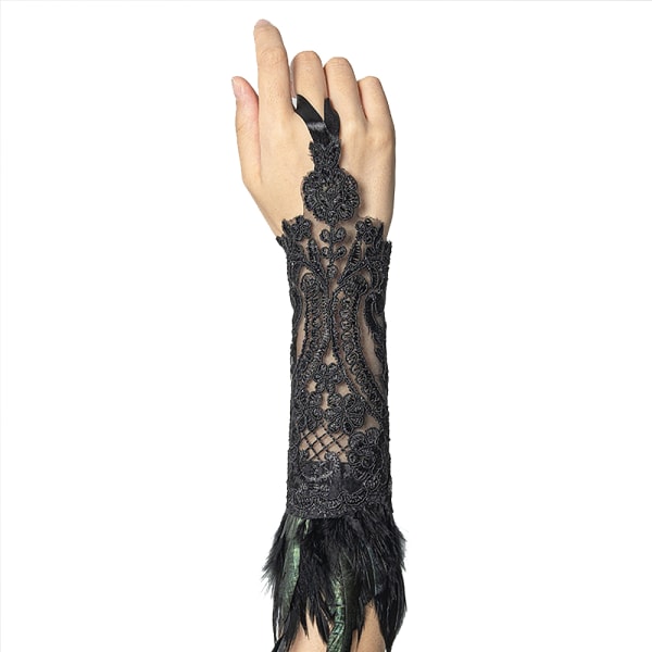 Kvinnors Retro Fjäder Spets Långa Handskar Armband för Halloween