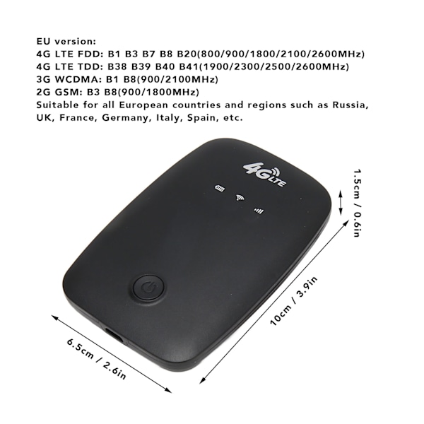 4G LTE Mobil WiFi Låst op 2100mAh Batteri Høj Hastighed Bærbar Rejse Hotspot Mini Router med SIM-kortslot Sort