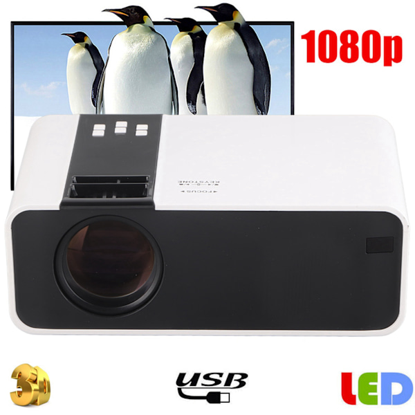 W10 Portabel Ultra HD 1080P LED Projektor Vit Hemmabioprojektor 110-240V(EU)