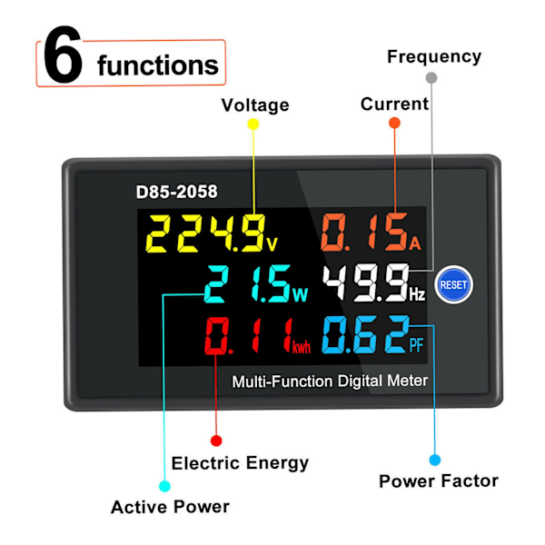 AC-mätare enfas LCD digital AC-panelmätare spänning strömfrekvens Amp Watt Power Monitor AC40‑300V 0.00-110.0A