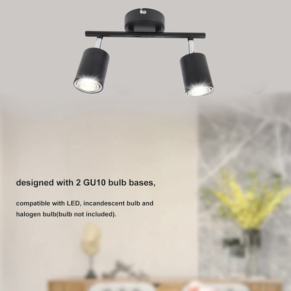 LED-spårbelysningssats 2 huvuden 10,8 tum spår 90 grader roterbar 2 ljus spårbelysningssats för GU10-lampa tak